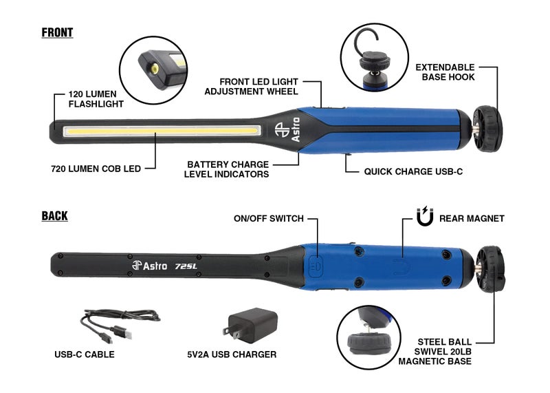 Astro Pneumatic Tool Astro Tools Pneumatic Tool 72SL 720 Lumen Rechargeable LED USB-C Slim Light, Blue - Image 3